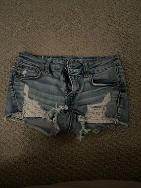 American Eagle Outfitters Ripped Mid-Blue Denim Shorts
